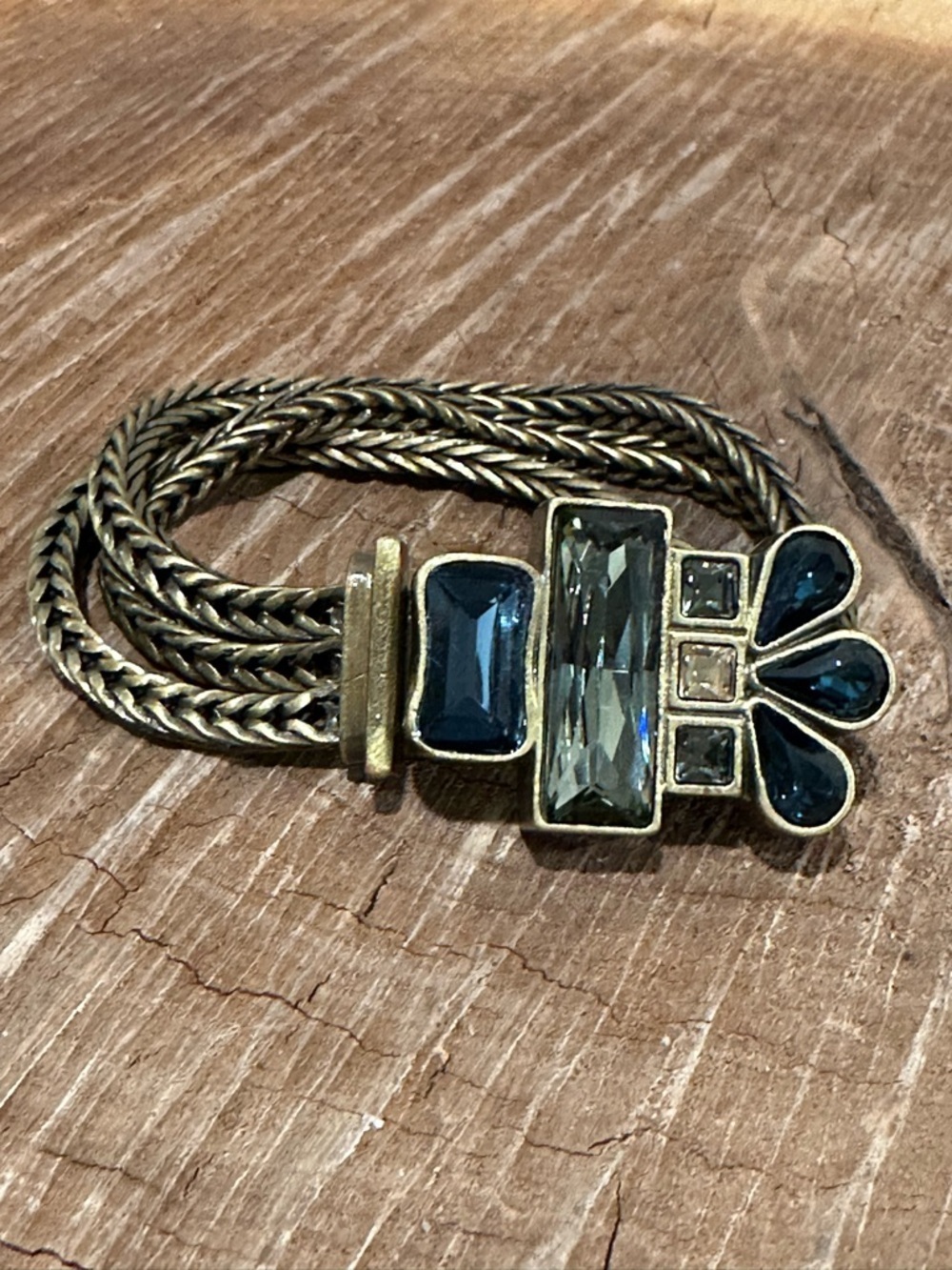 KR Jewelry- Gold-Tone Bracelet with Blue and Clear Gem Accents